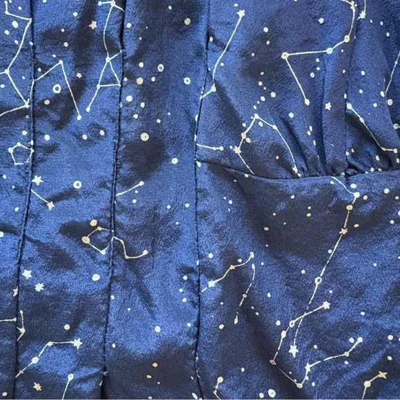 Maeve Navy Constellation Print Blouse Trace the Stars 100% Silk Celestial Blouse - Picture 7 of 10